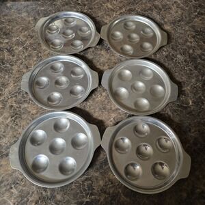 Vintage Tournus ESCARGOT Aluminum 6" Plates‎ Set of 6 Made in UNIS FRANCE
